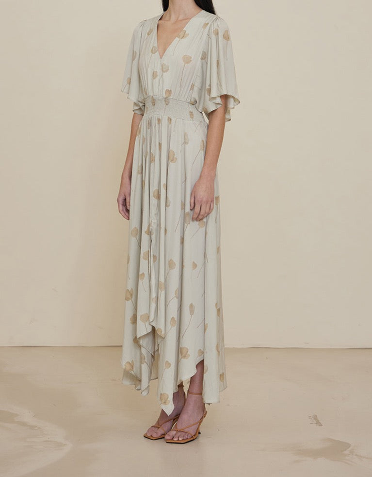 Fog Watercolor Floral Print Dress-Grade & Gather_BTK COLLECTION