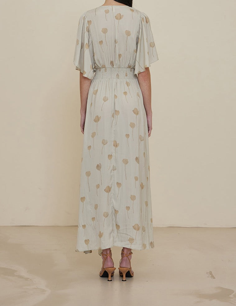 Fog Watercolor Floral Print Dress-Grade & Gather_BTK COLLECTION