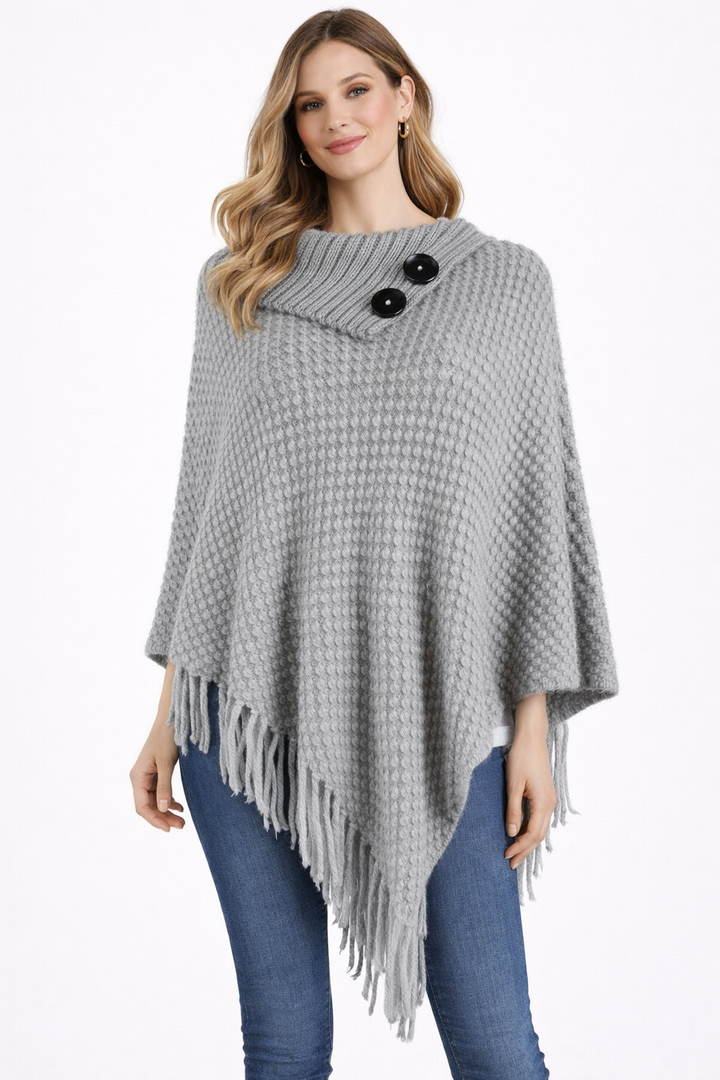 Versatile wool poncho for layering in cooler weather