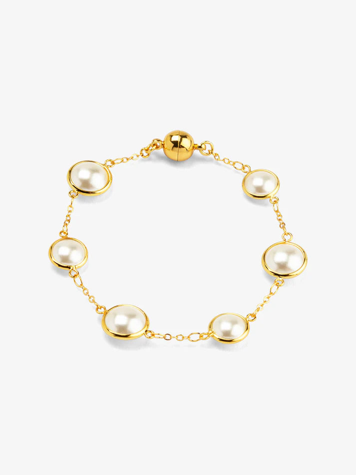 half pearl chain magnet bracelet faux pearl gold chain bracelet minimalist pearl jewelry