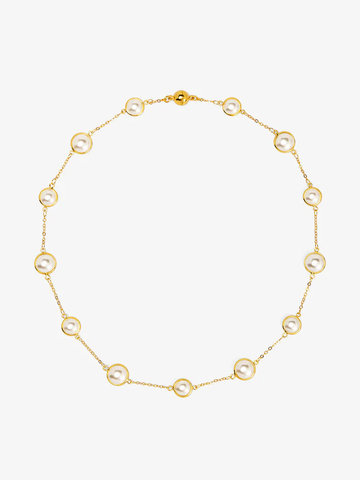 VIOROO Half Pearl and Chain Magnet Short Necklace