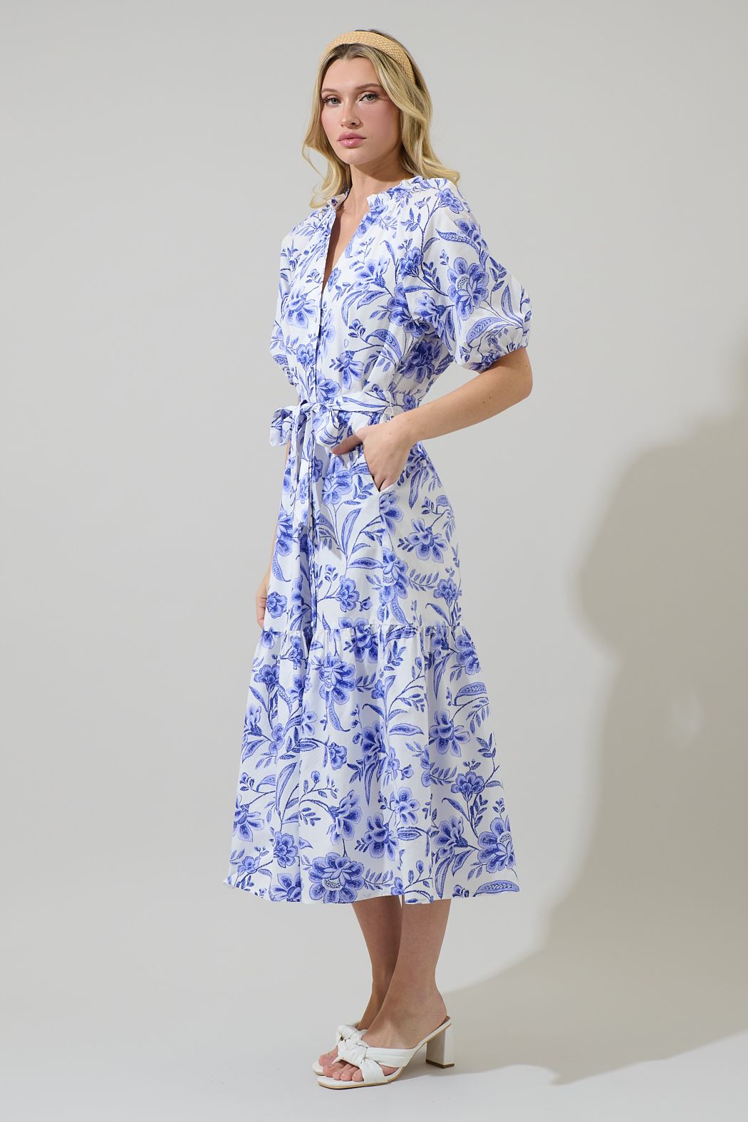 Maeve Floral Wynette Tiered Midi Dress