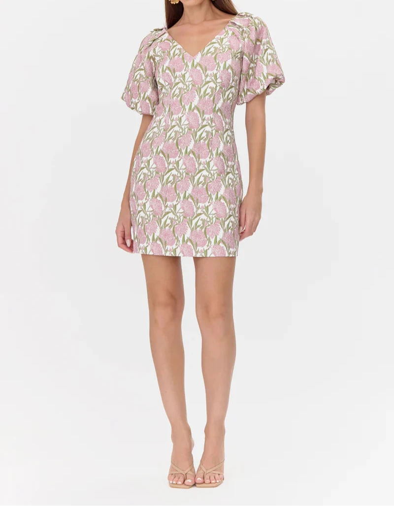 Myra Jacquard Puff Sleeve Mini Dress