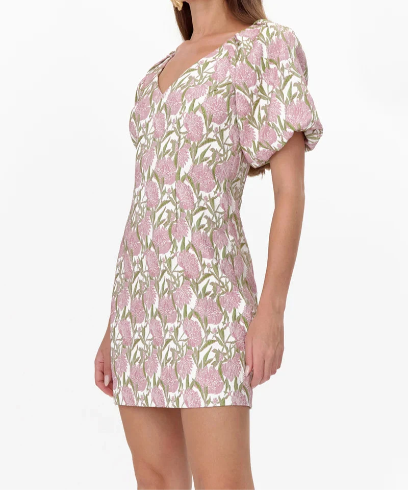 Myra Jacquard Puff Sleeve Mini Dress