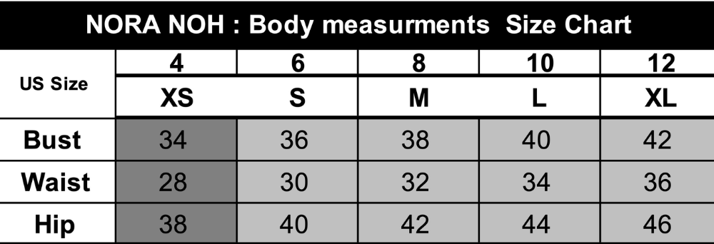 Nora Noh Size chart