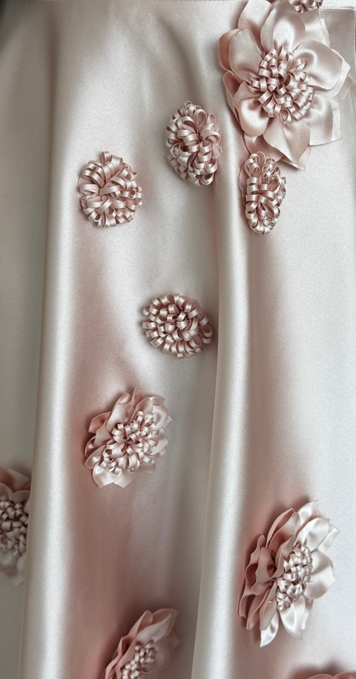 Pink Floral Appliqué Midi Dress