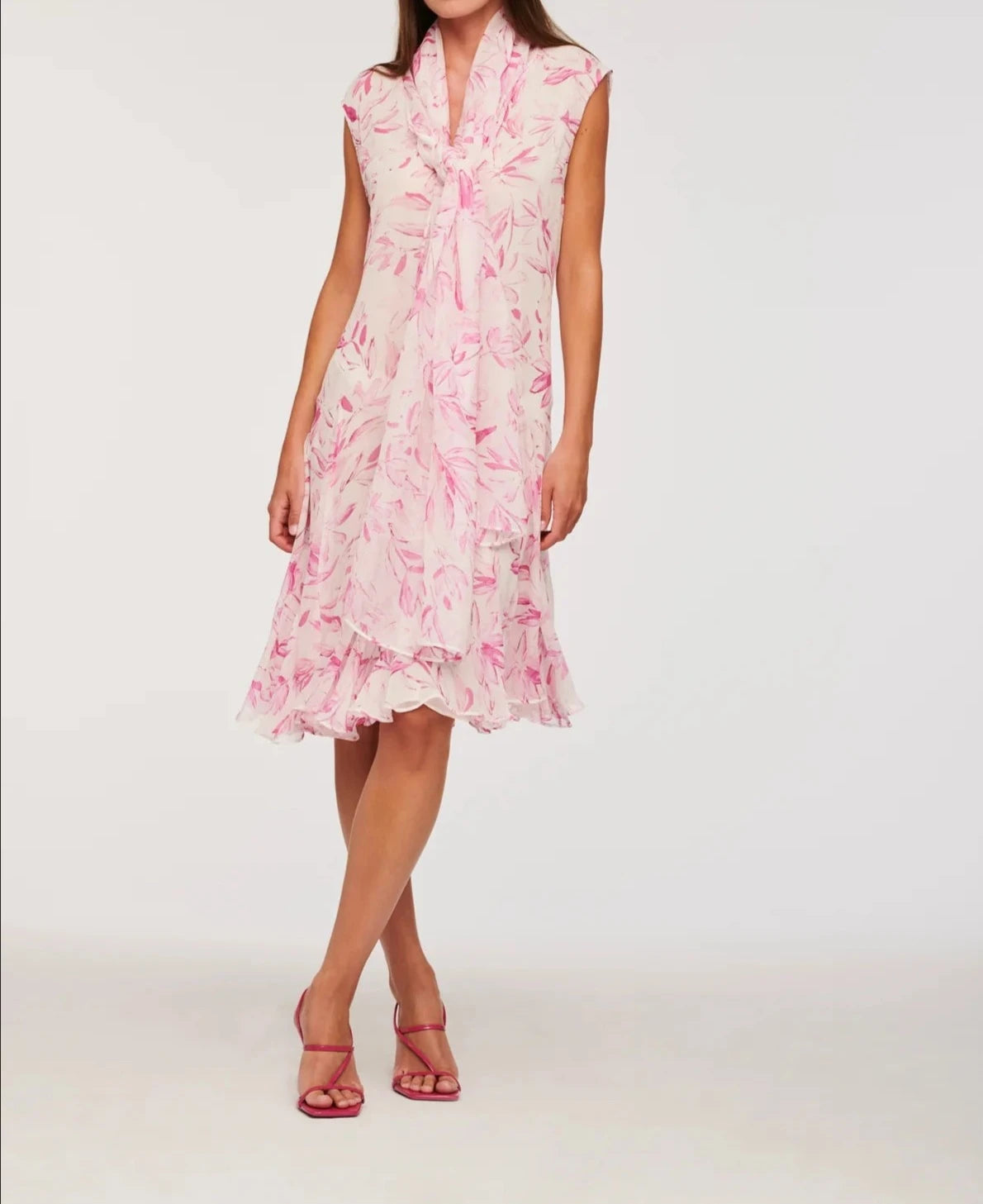 Weill Paris Pink Floral Cocktail Dress with Gold Button Details