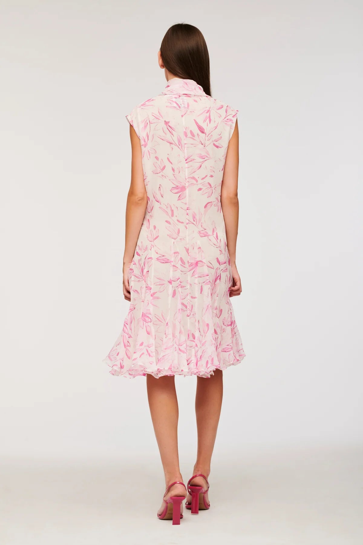 Weill Paris Pink Floral Cocktail Dress with Gold Button Details