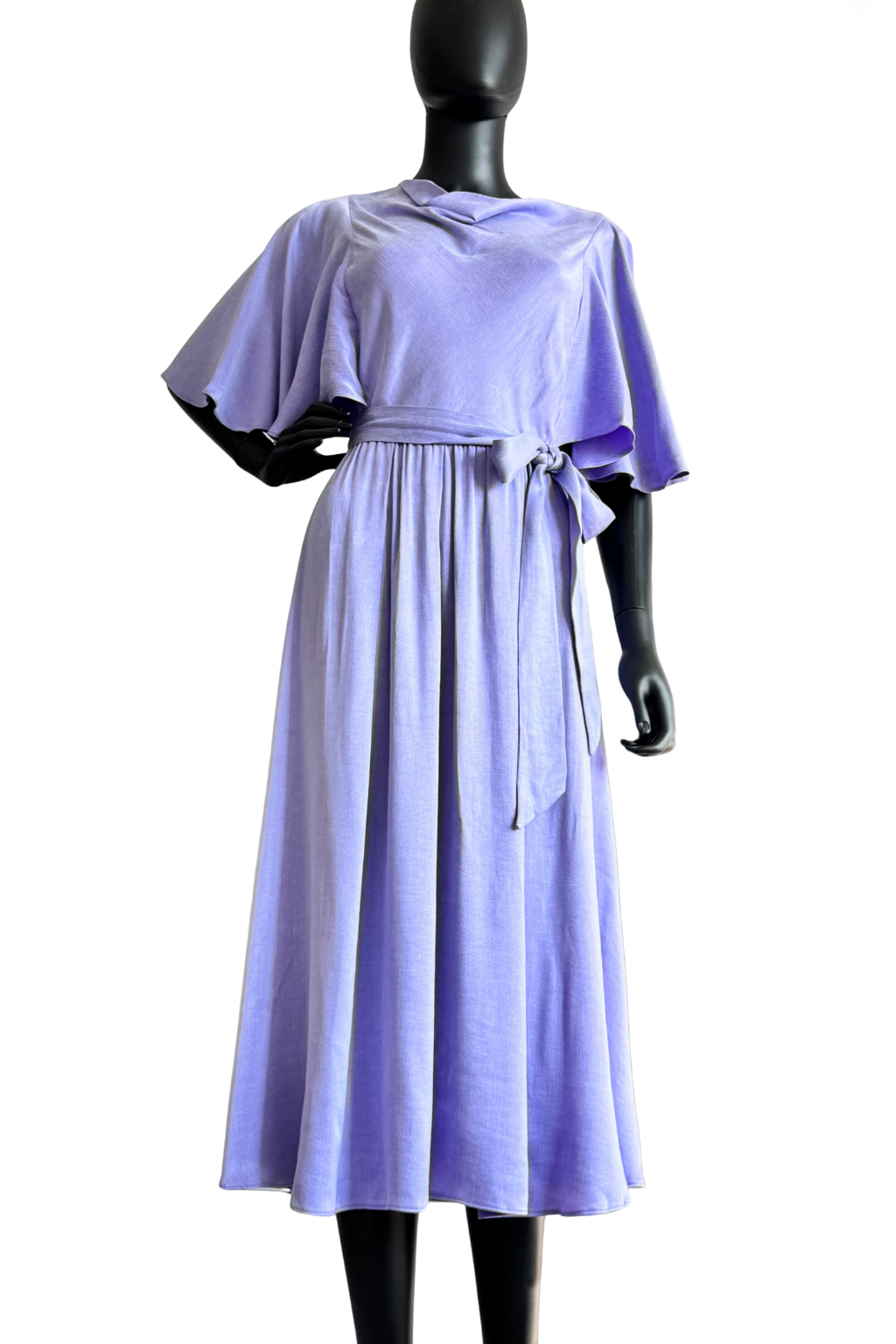 Purple Belted Short Sleeved Midi Dress
