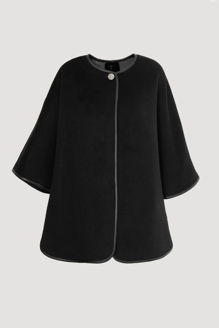 Black Reversible Wool Cape Poncho