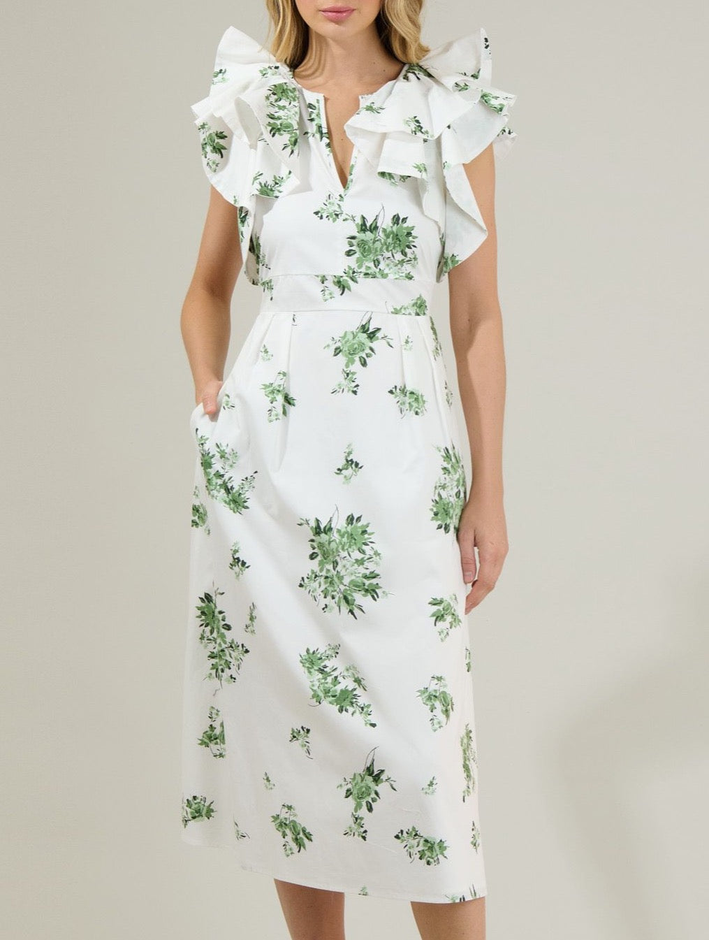 Ria Floral Santana Tie Back Midi Dress