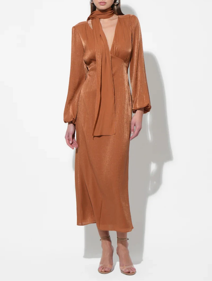 Judith Balloon Sleeve Maxi Dress With Scarf