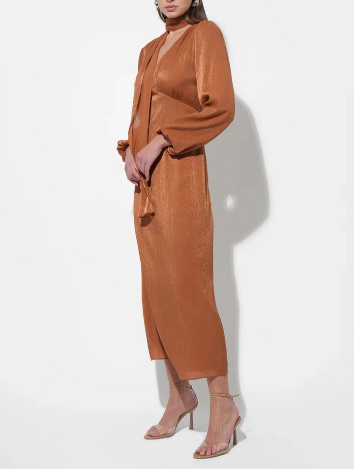 Judith Balloon Sleeve Maxi Dress With Scarf