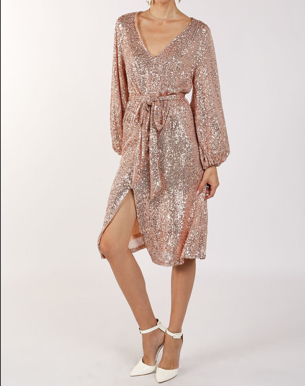 Miles Sequin  V-Neck Midi Dress