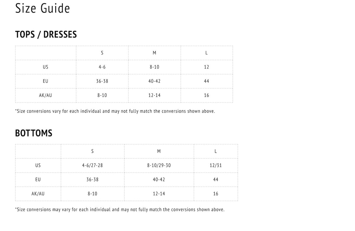 GRADE & GATHER Size chart