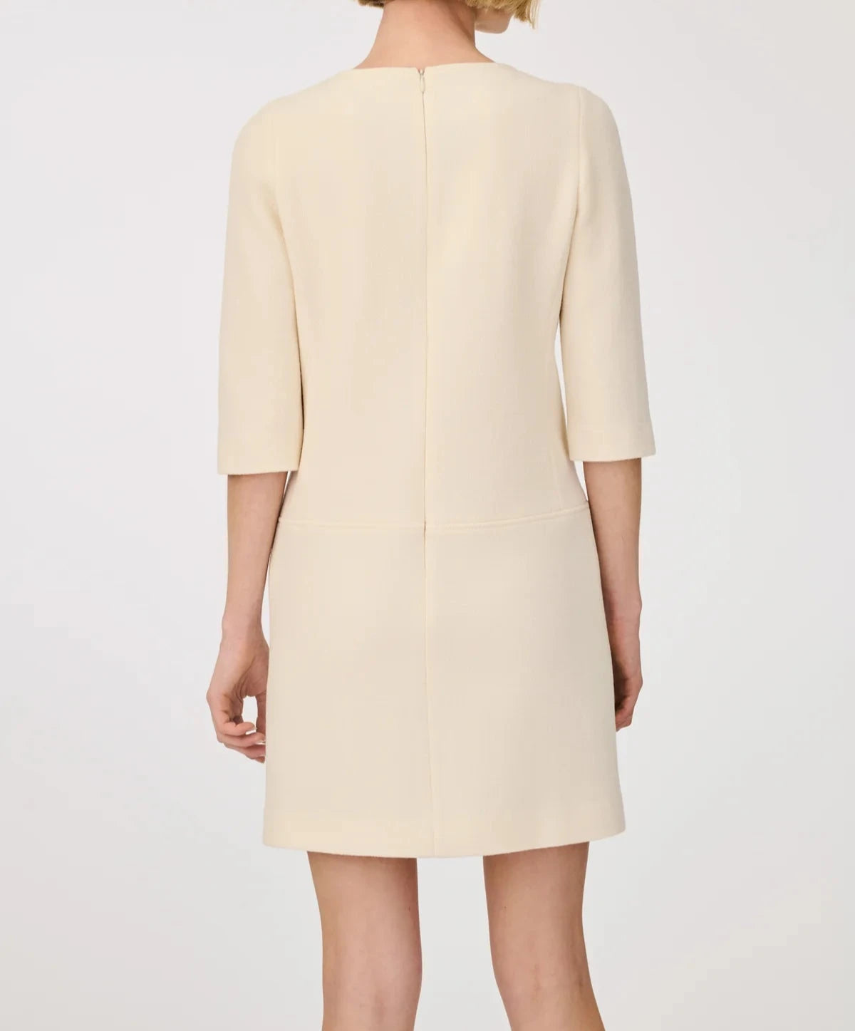 Weill Paris Wool Crepe Shift Dress with Gold Button Details