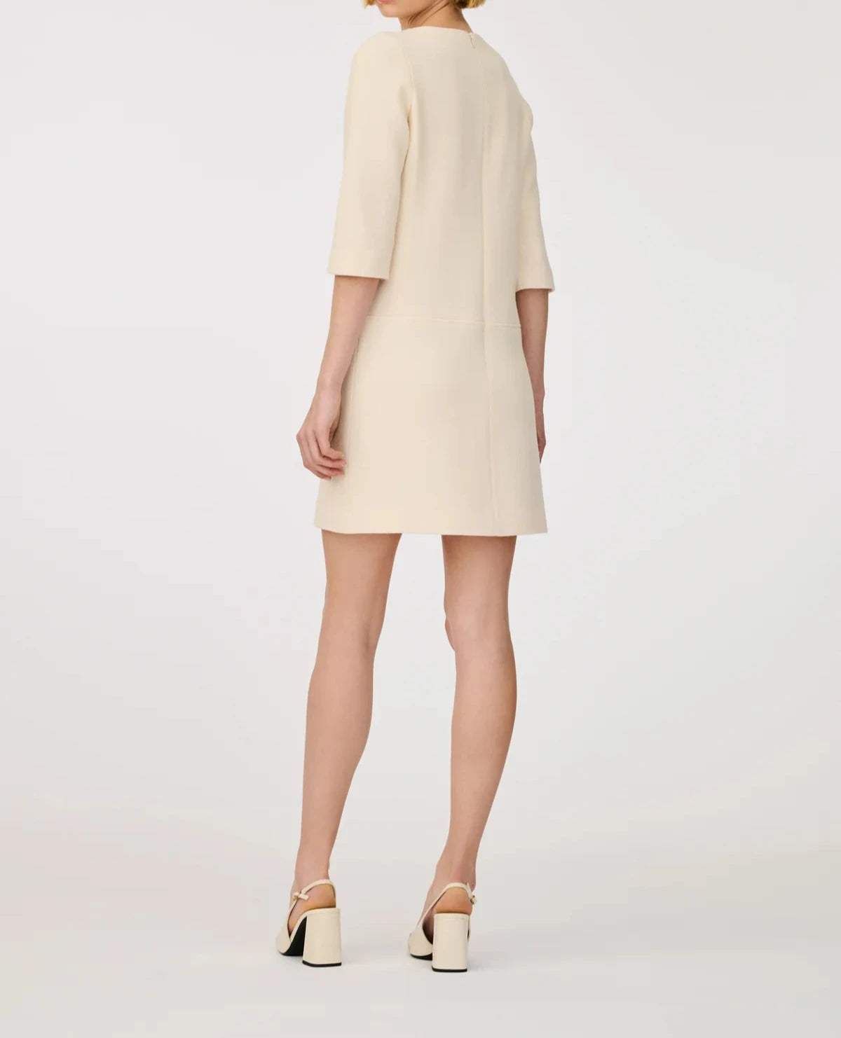 Weill Paris Wool Crepe Shift Dress with Gold Button Details