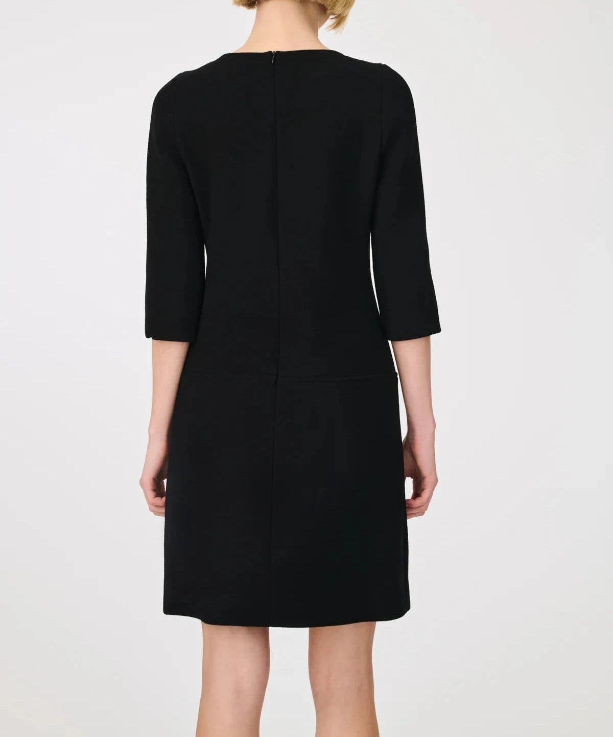 Weill Paris Wool Crepe Shift Dress with Gold Button Details