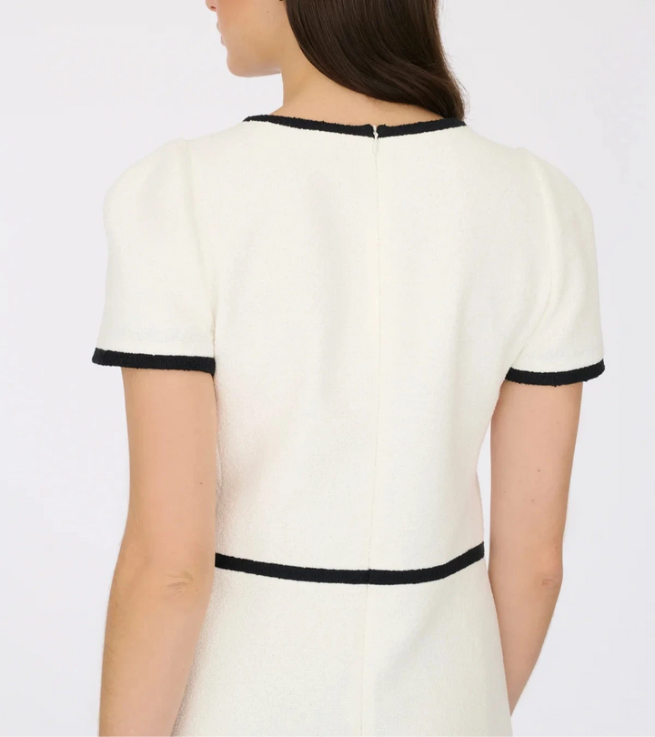 Weill Paris Short-Sleeved Bouclé Dress with Gold Buttons