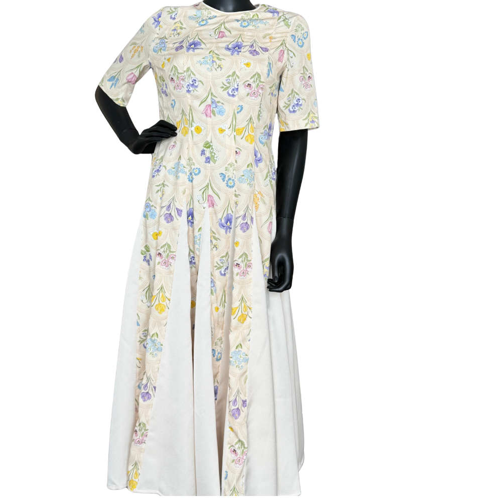 Yellow Mosaic Flower Midi Dress