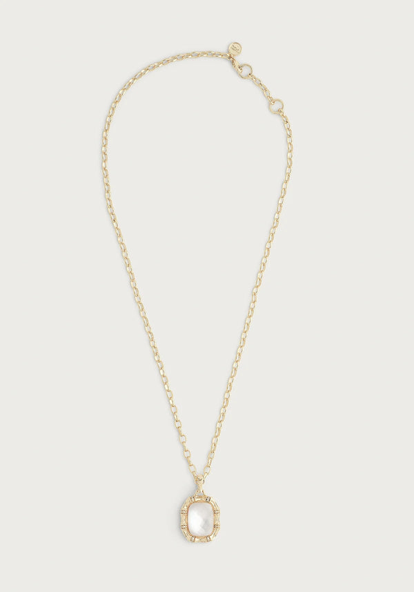 Bamboo With Stone Pendant Necklace-Mother Of Pearl - Mother Of Pearl - BTK COLLECTIONS