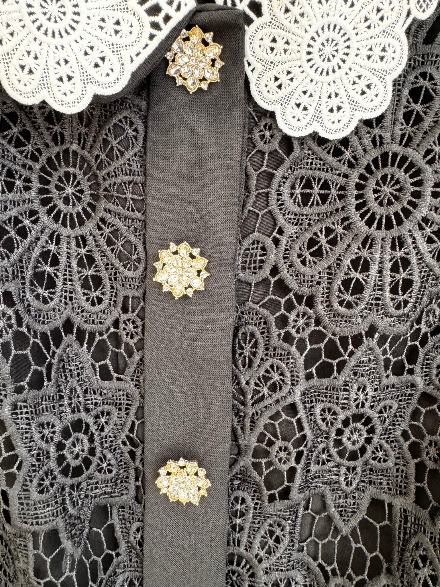 Black Lace Dress With White Lace Collar - BTK COLLECTIONS