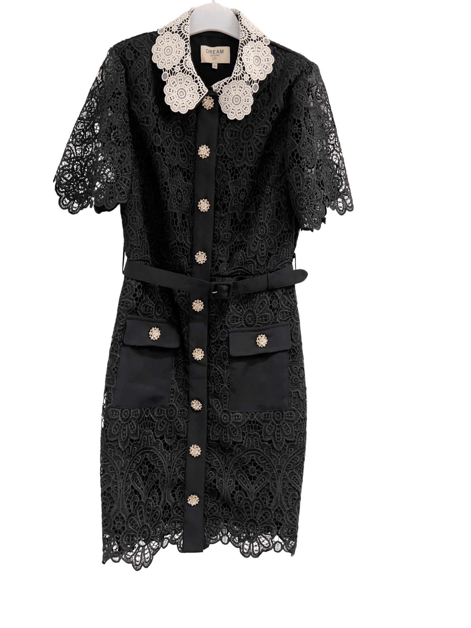 Black Lace Dress With White Lace Collar - BTK COLLECTIONS