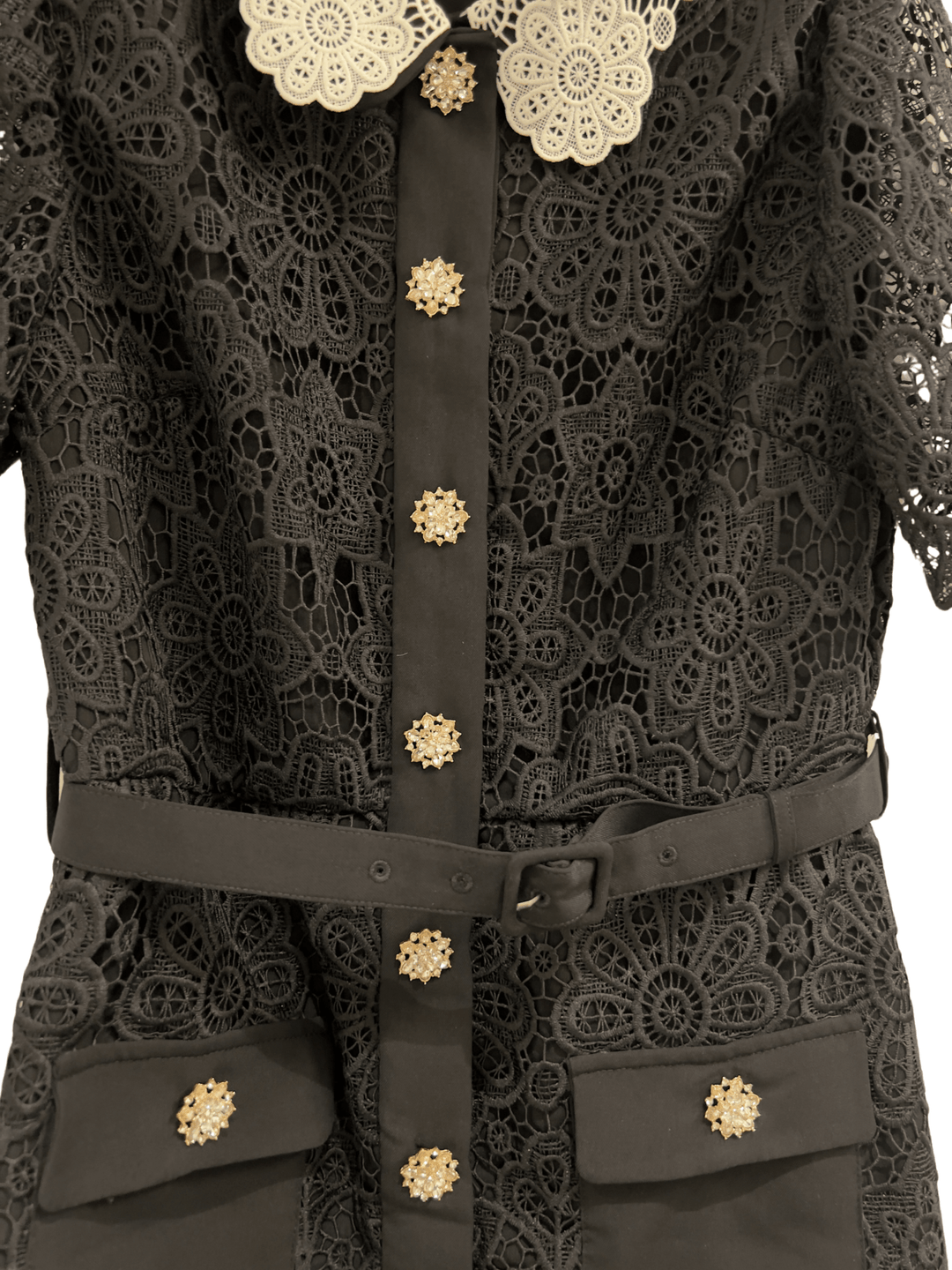 Black Lace Dress With White Lace Collar - BTK COLLECTIONS