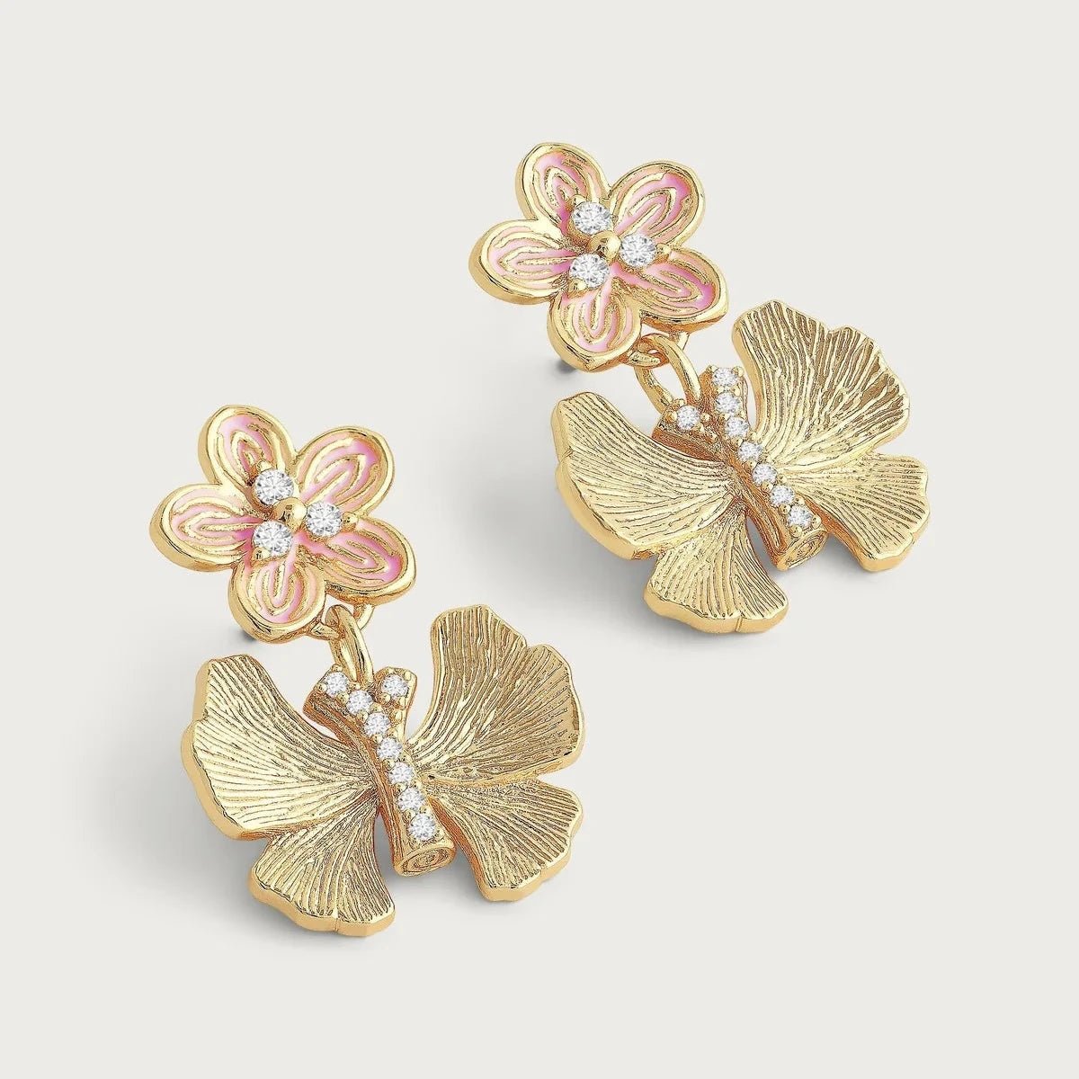 Butterfly With Enamel Flower Earrings - BTK COLLECTIONS