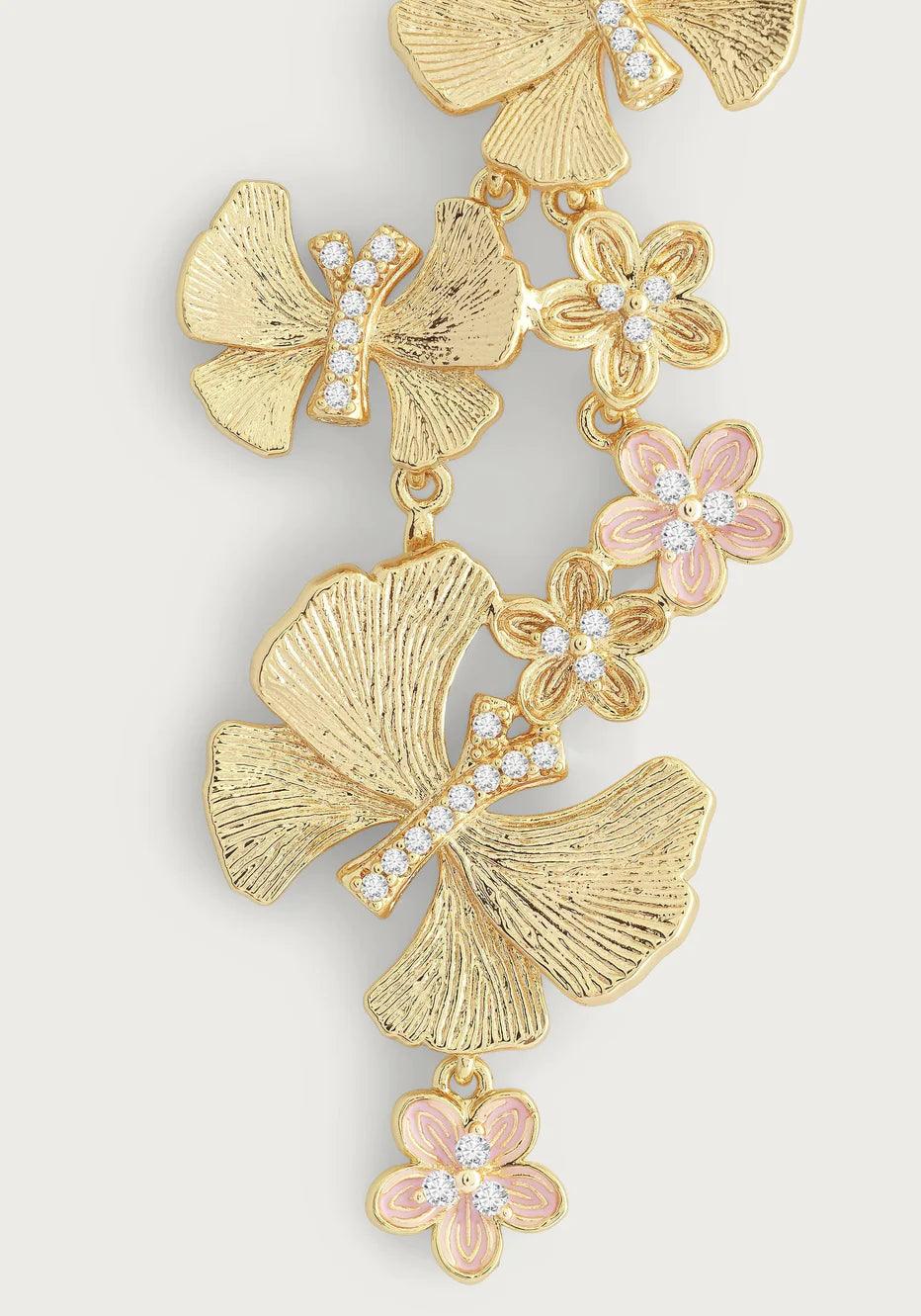 Butterfly With Flower Dangle Earrings - BTK COLLECTION