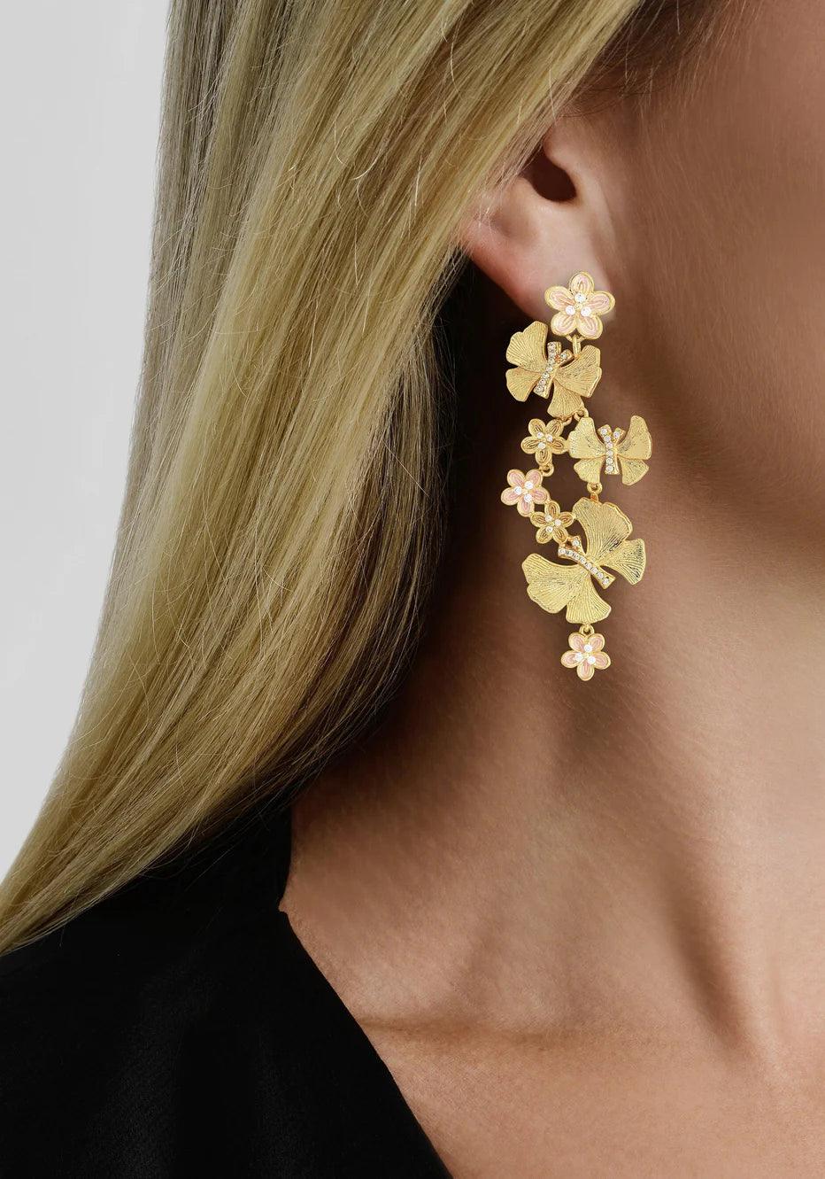 Butterfly With Flower Dangle Earrings - BTK COLLECTION