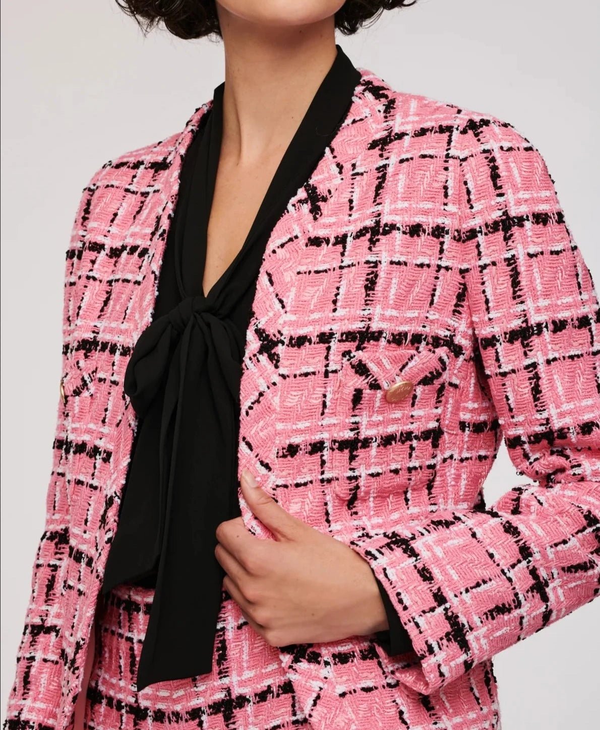 Pink checked tweed jacket with gold buttons by Weill Paris