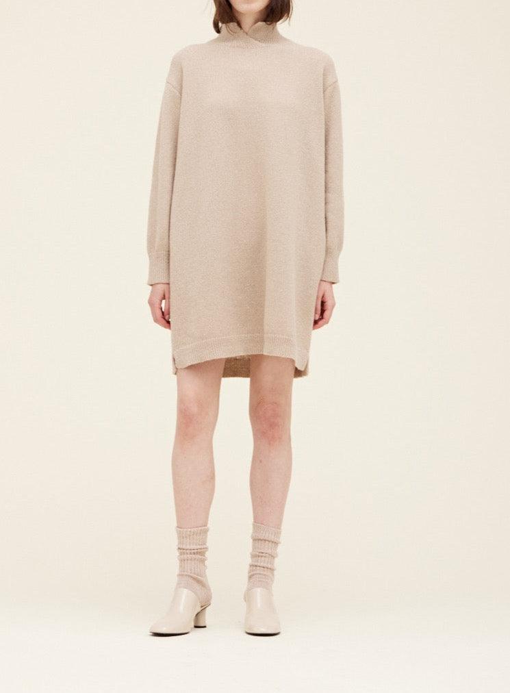 Ecru Neck Detail Sweater Dress_BTK COLLECTION