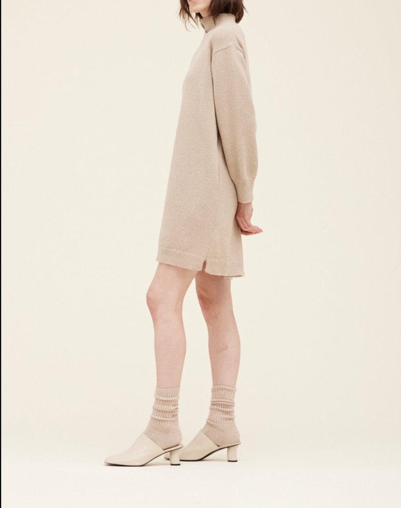 Ecru Neck Detail Sweater Dress - BTK COLLECTION