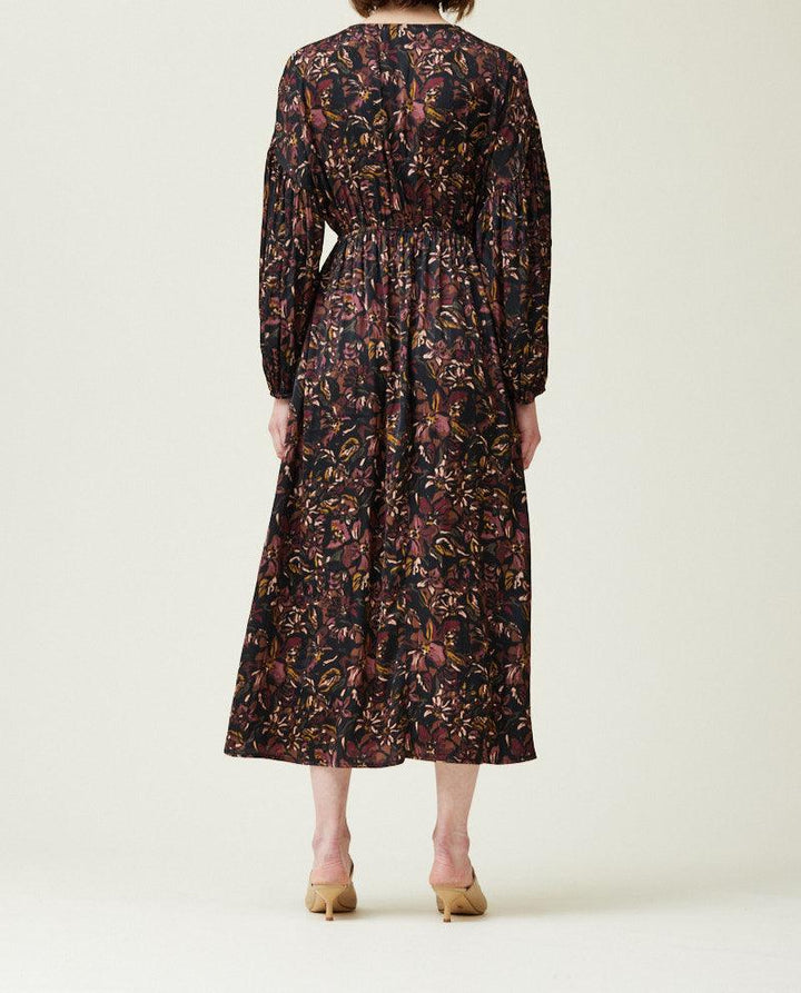 FLORAL PRINTED SATIN MIDI DRESS - BTK COLLECTIONS