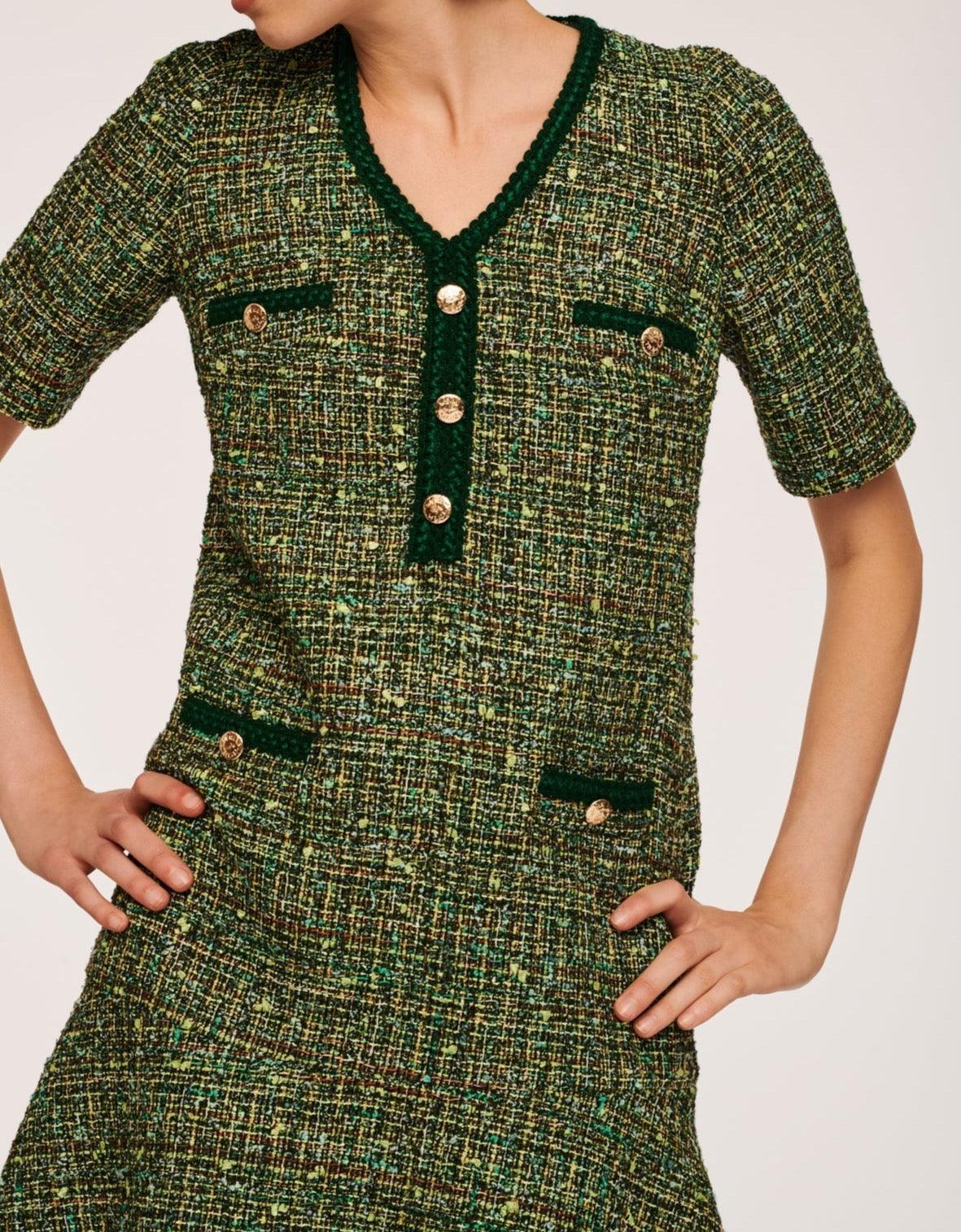 Green Short Tweed Dress - BTK COLLECTION