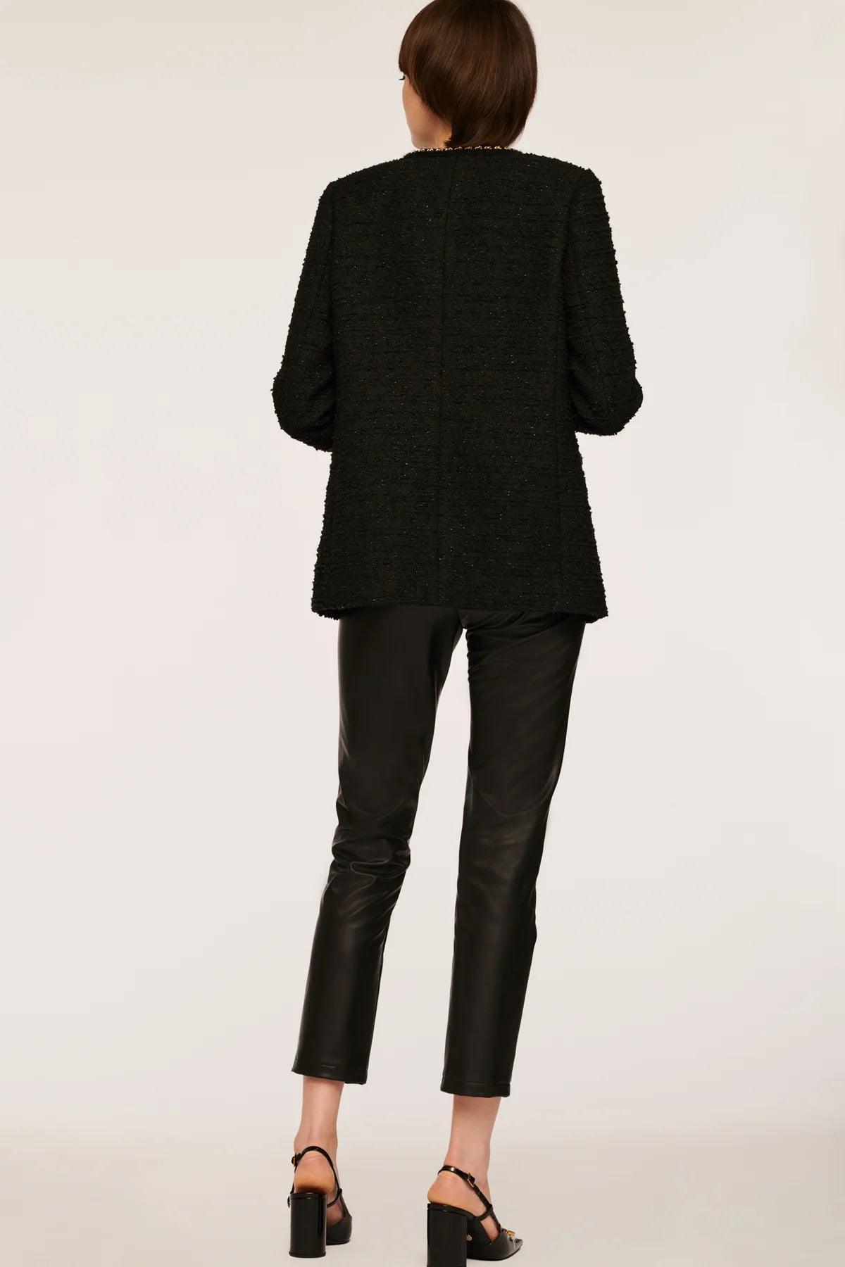 Long Sleeve Tweed Jacket With Chain Trim - BTK COLLECTION