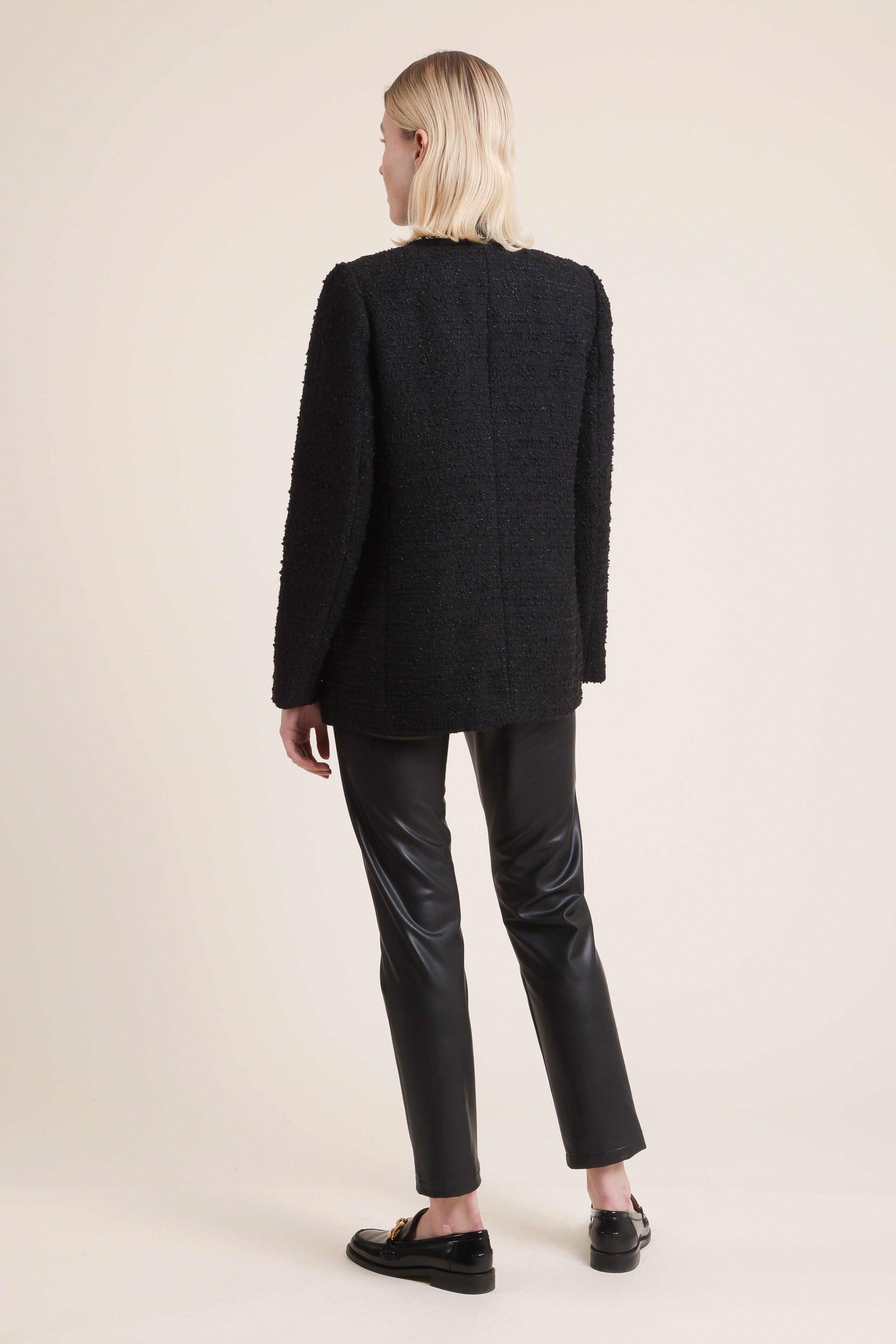 Long Sleeve Tweed Jacket With Chain Trim - BTK COLLECTION