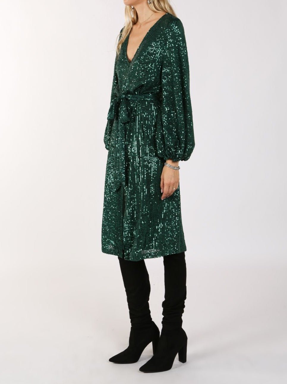 Miles Sequin V-Neck Midi Dress - BTK COLLECTIONS
