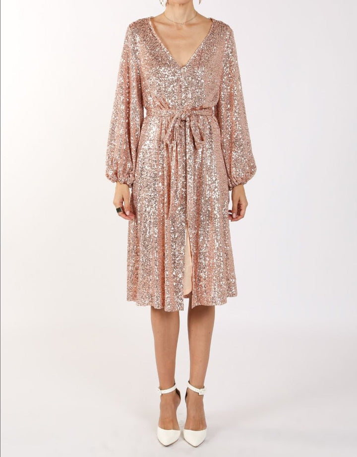 Miles Sequin V - Neck Midi Dress - BTK COLLECTIONS
