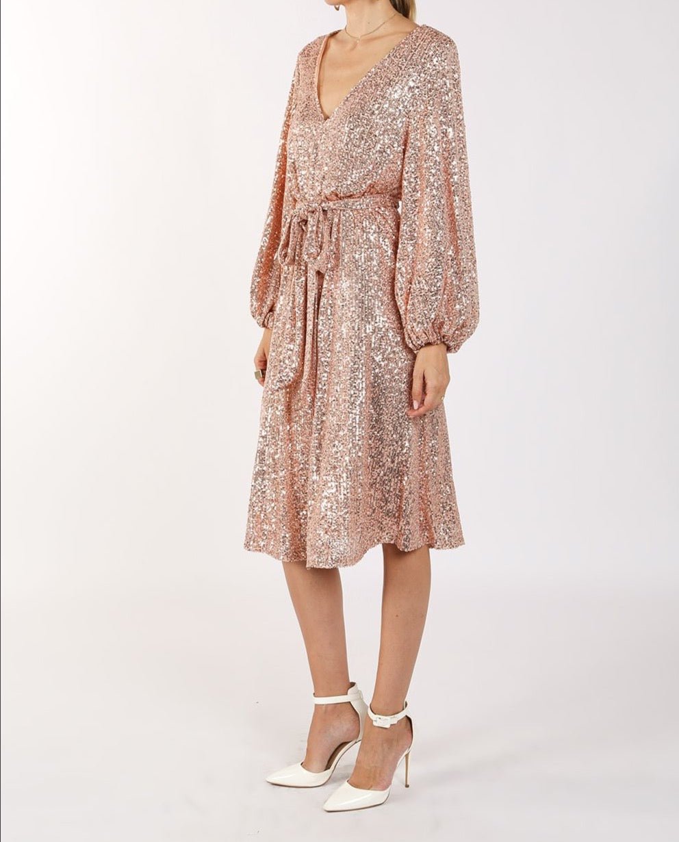 Miles Sequin V-Neck Midi Dress - BTK COLLECTIONS