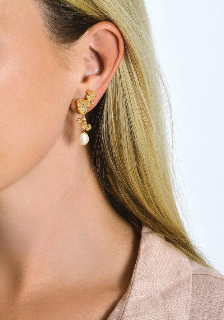 Orchid With Pearl Drop Earrings - BTK COLLECTIONS