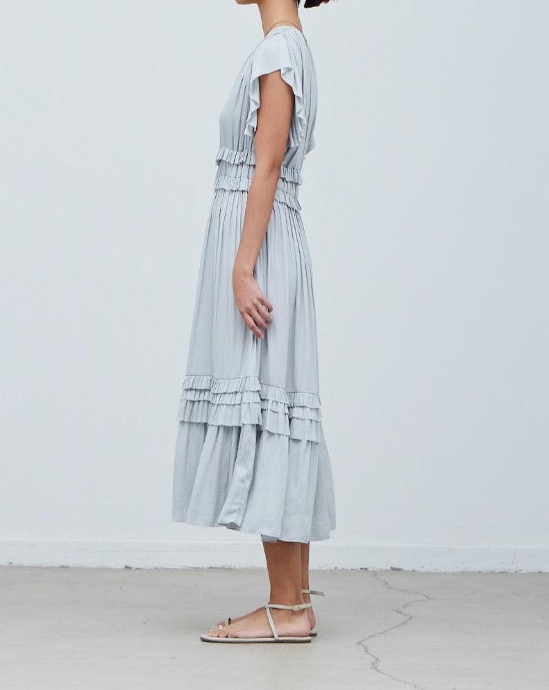 Ruffled Satin V-Neck Dress - BTK COLLECTIONS