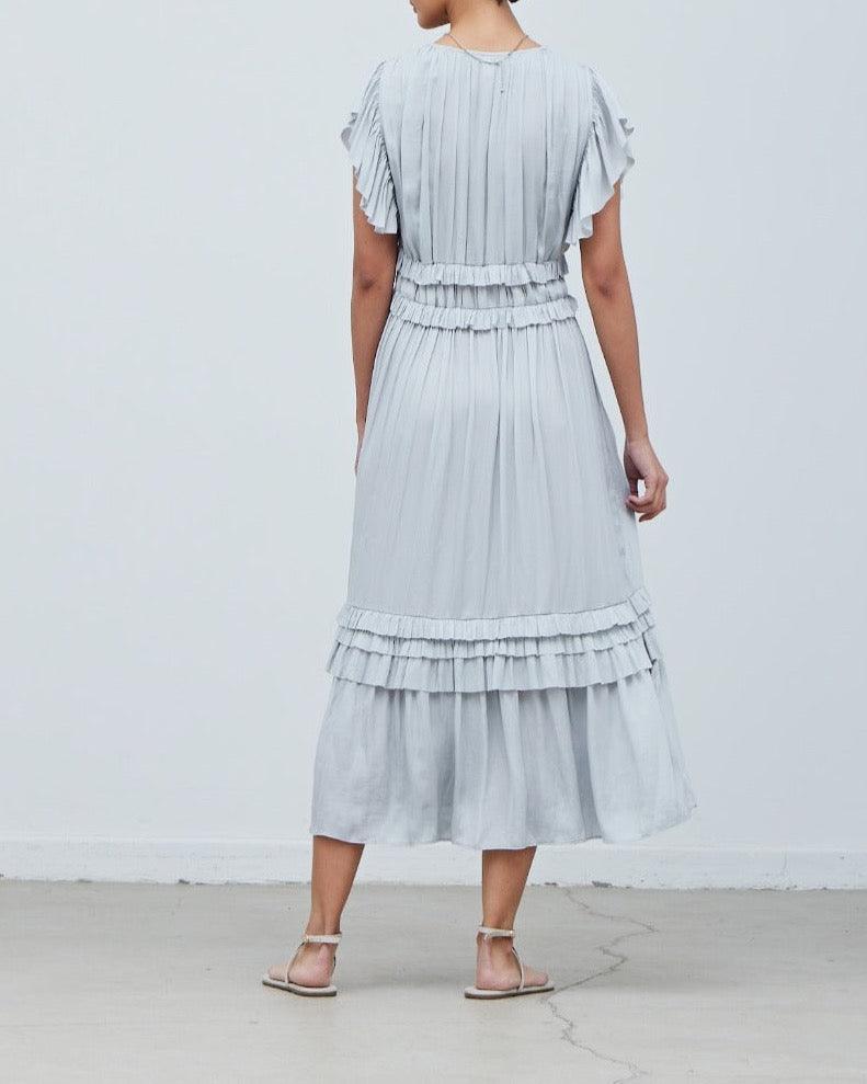 Ruffled Satin V-Neck Dress - BTK COLLECTIONS