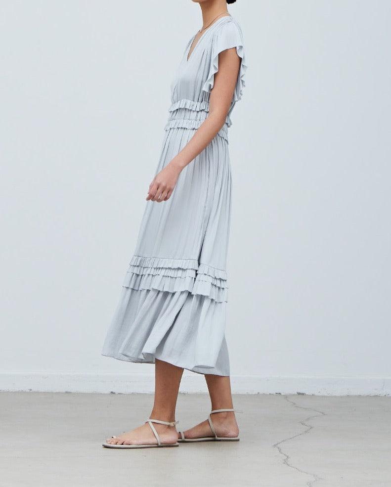 Ruffled Satin V-Neck Dress - BTK COLLECTIONS