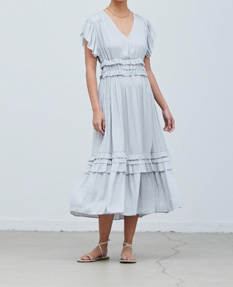 Ruffled Satin V-Neck Dress - BTK COLLECTION