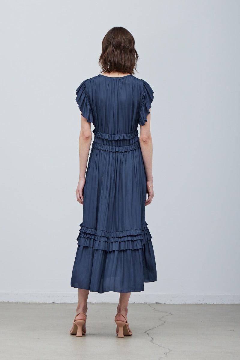 Ruffled Satin V-Neck Dress - BTK COLLECTION