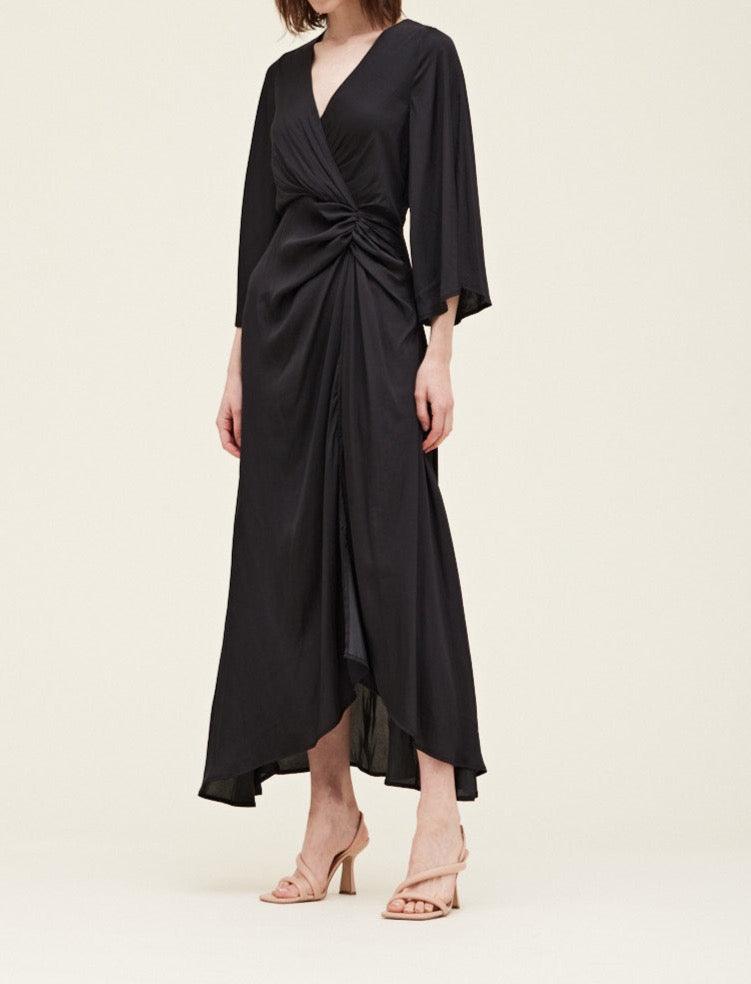 Side Gathered Satin Dress - BTK COLLECTION