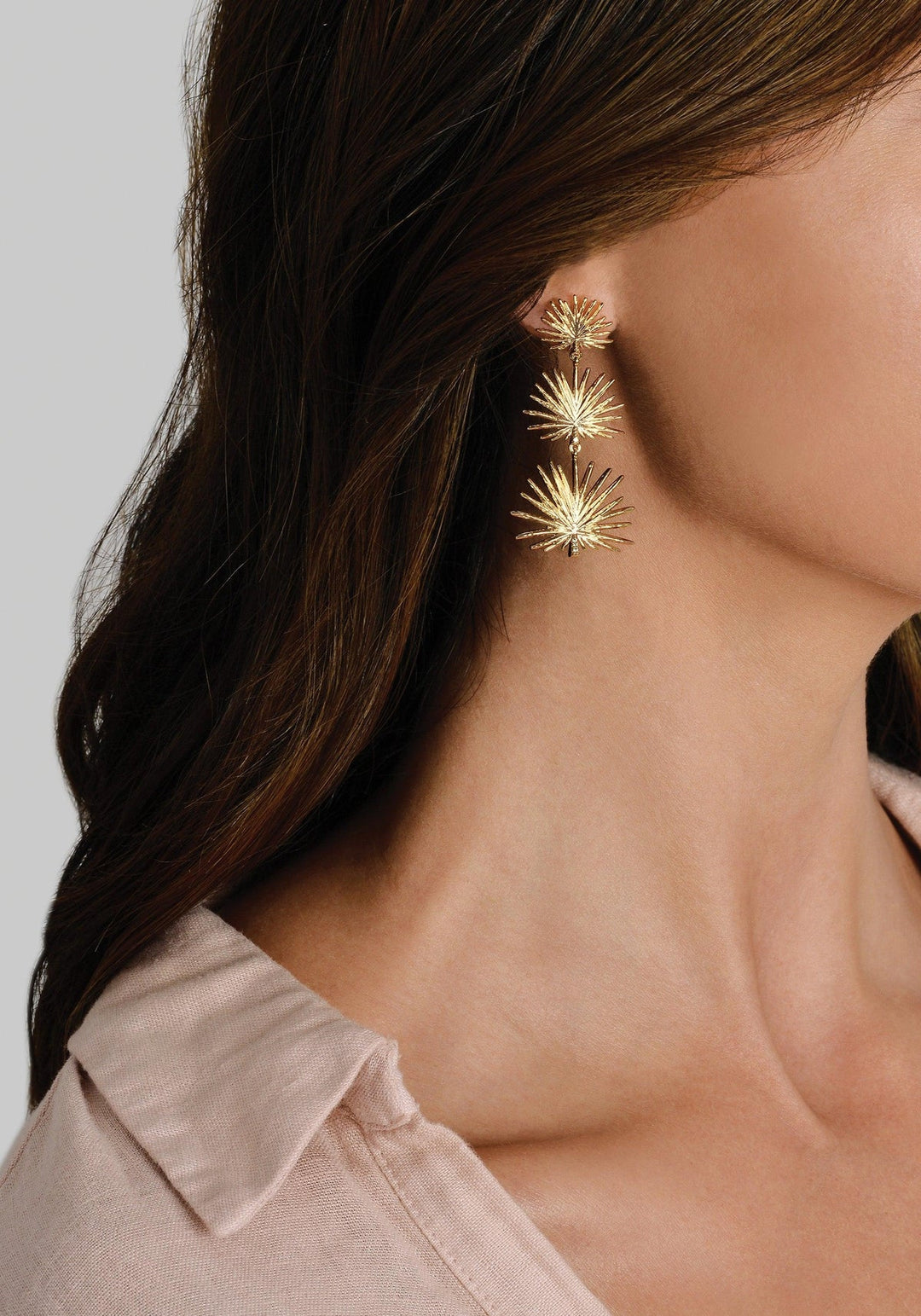 Small Triple Fan Palm Dangle Earrings