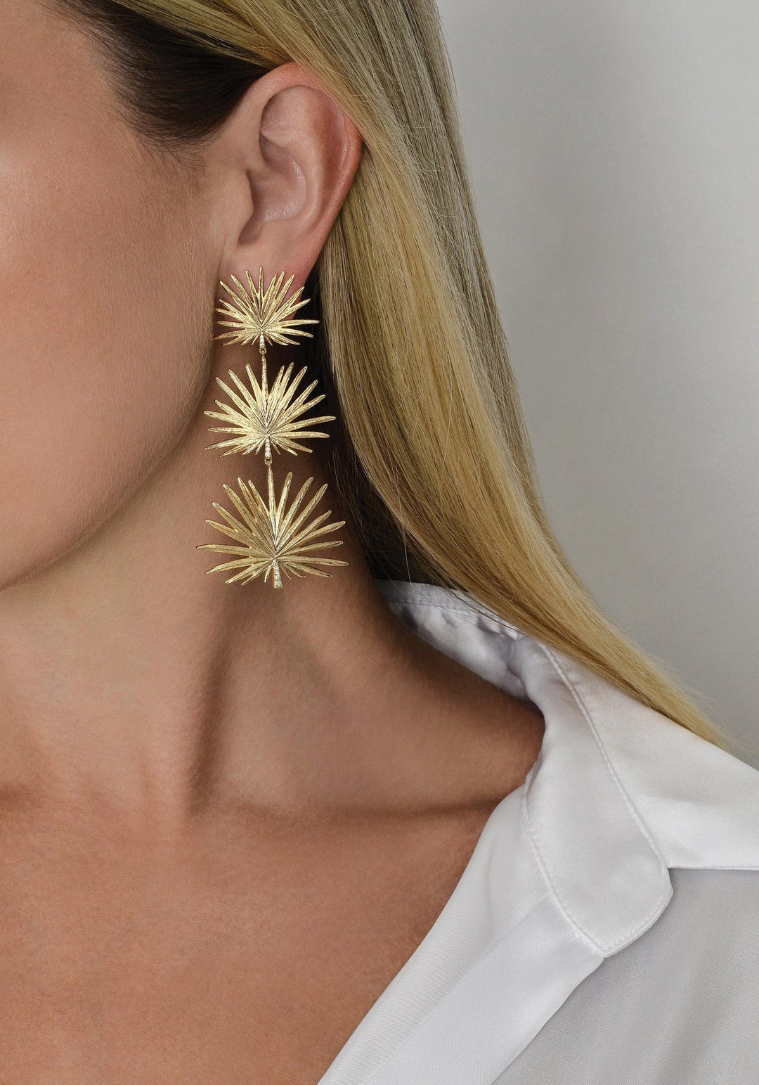 Large Triple Fan Palm Dangle Earrings
